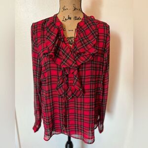 Tommy Hilfiger Long Sleeve Tartan Blouse- Size Medium